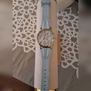 Floral/Leaf Dial Light Blue Strap Fashion Watch